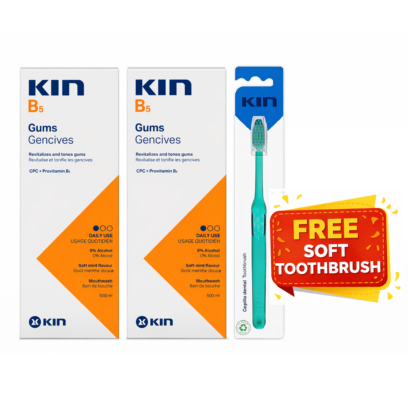 Kin B5 Mouthwash 500ml – Buy 2 Get 1 Soft Toothbrush Free