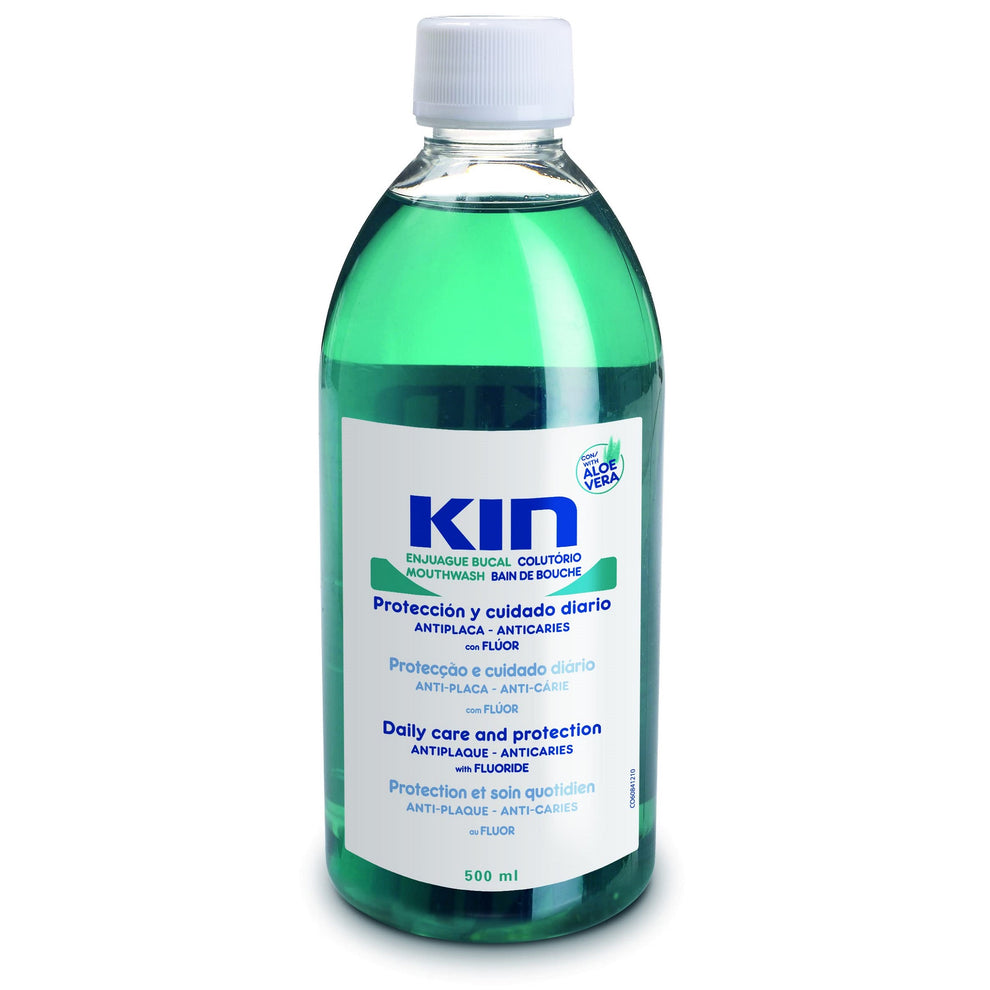 KIN Aloe Vera Mouthwash 500ml - Alcohol-Free Fluoride Daily Mouth Rinse with Soothing Aloe Vera for Fresh Breath, Gentle Everyday Oral Hygiene and Comfortable Care of Sensitive Mouths and Gums
